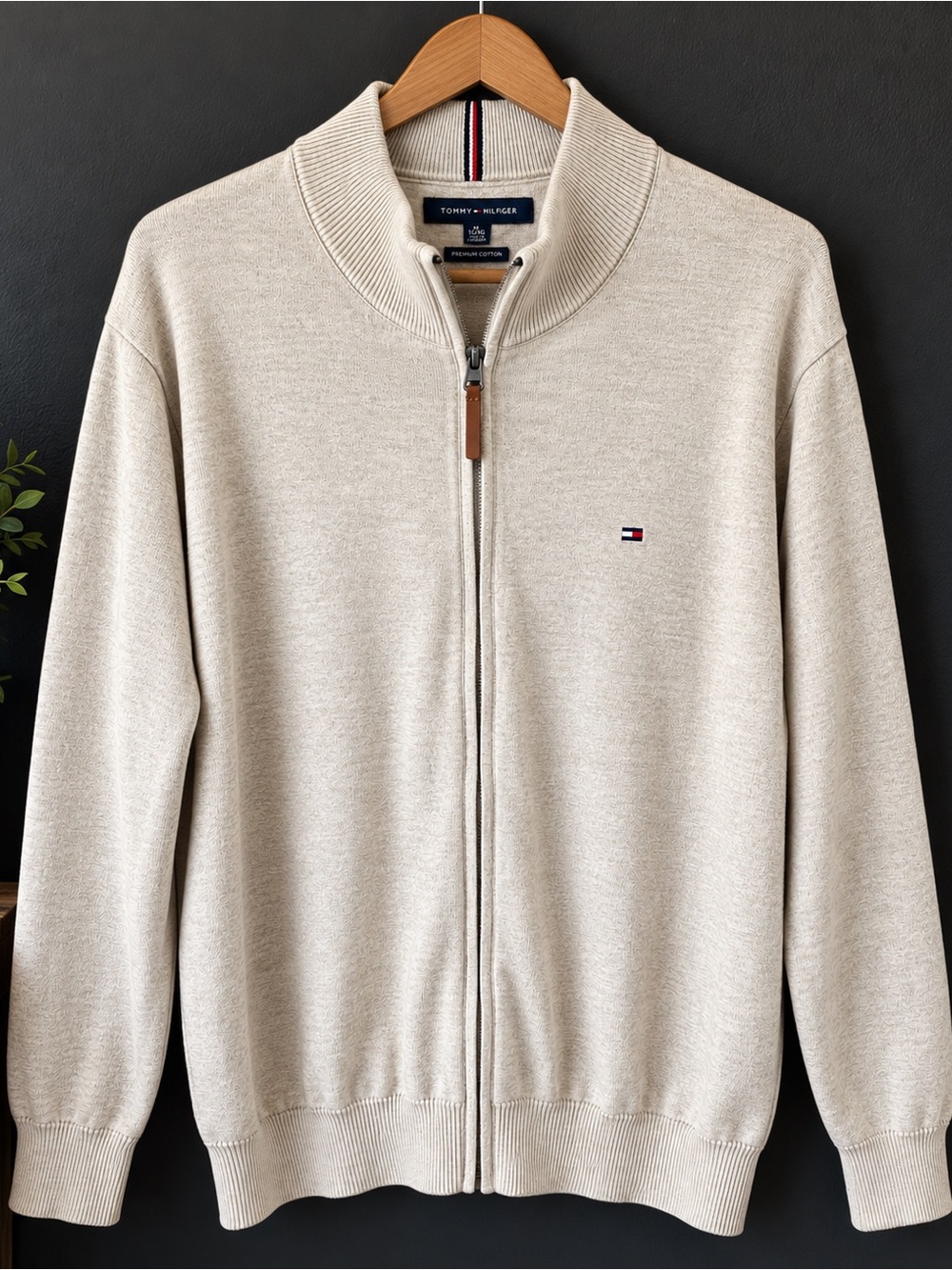 Tommy Hilfiger XL Oatmeal Cotton Full Zip Sweater Preppy Old Money Y2K 90’s